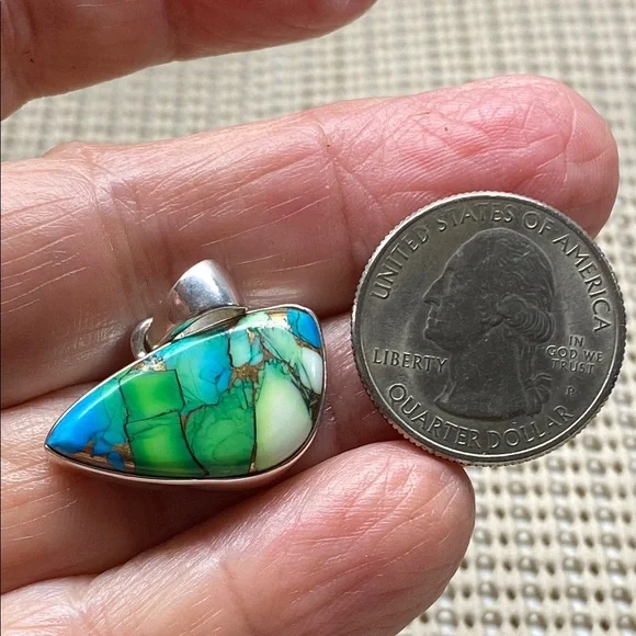 PEACOCK DAHLIA TURQUOISE PENDANT In Solid Sterling Silver 925 - Picture 7 of 7